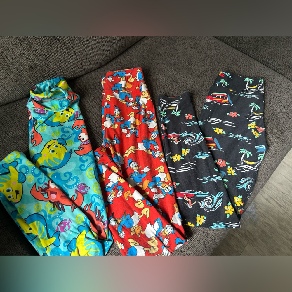 Lularoe kid L/xl Disney leggings. Donald Duck, little mermaid